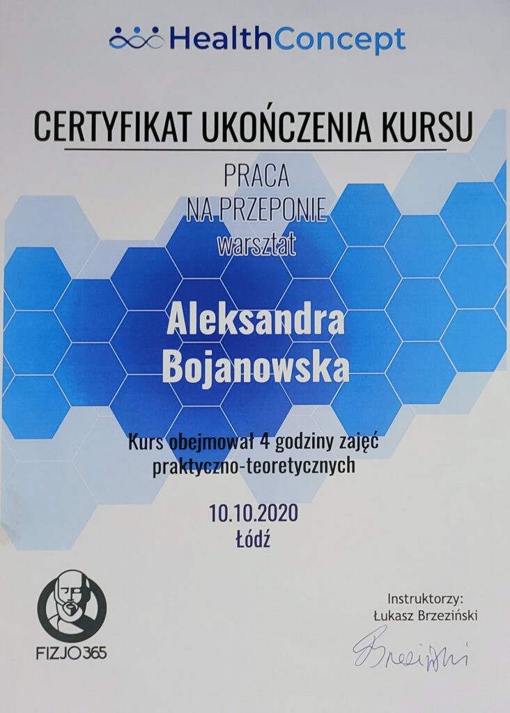 Aleksandra Bojanowska certyfikaty - praca na przeponie