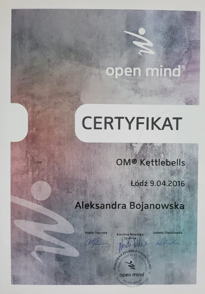 Aleksandra Bojanowska certyfikaty - OM Kettlebells