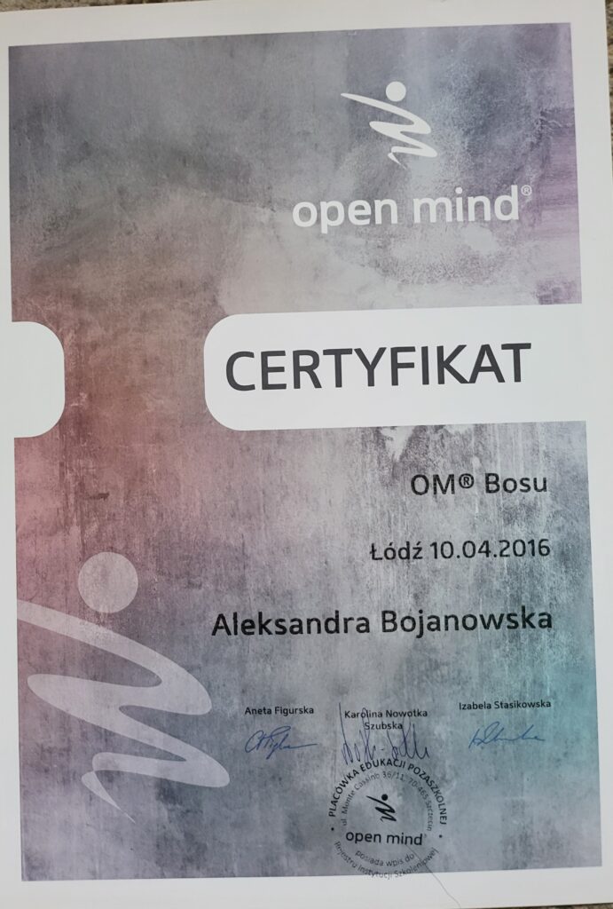 Aleksandra Bojanowska certyfikaty - OM Bosu