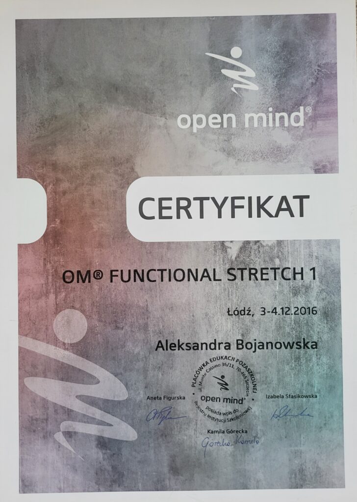 Aleksandra Bojanowska certyfikaty - OM functional stretch