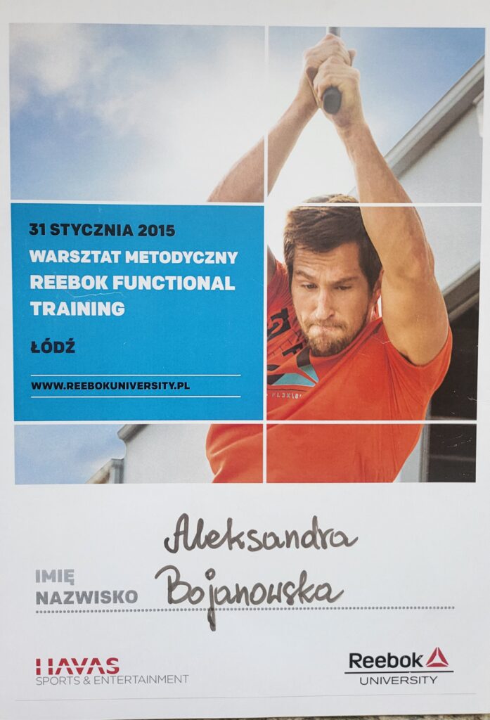 Aleksandra Bojanowska certyfikaty - warsztat Reebok