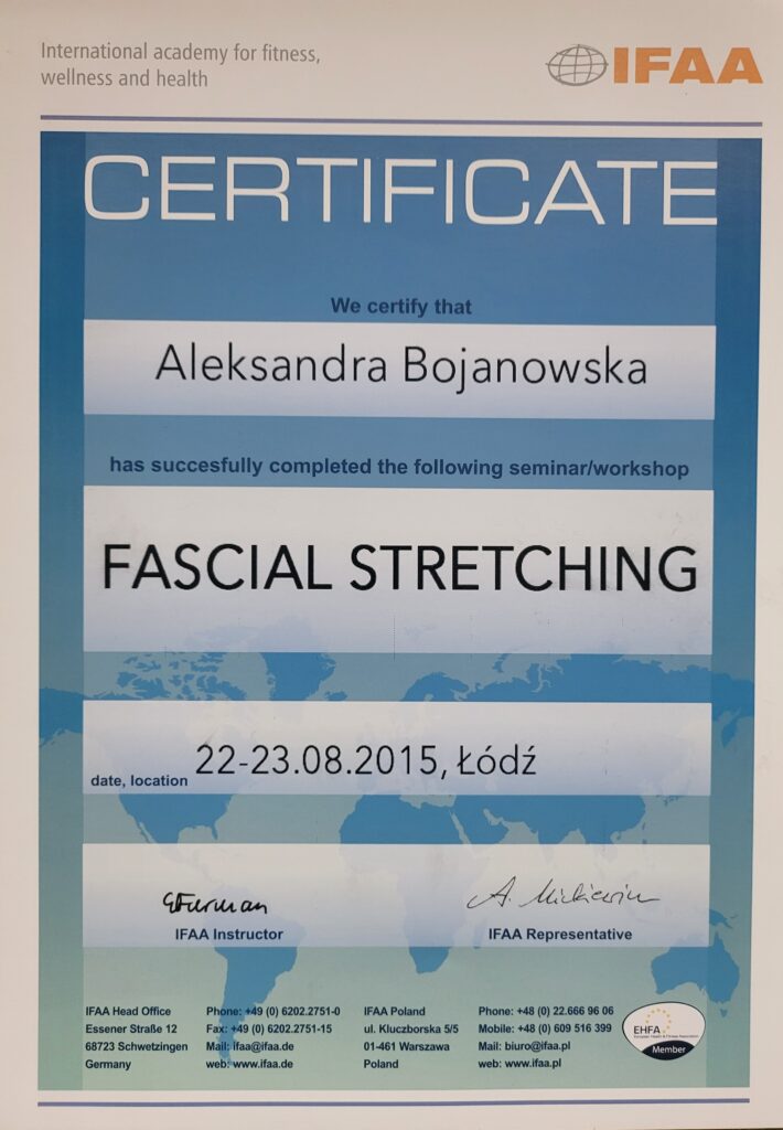 Aleksandra Bojanowska certyfikaty - Fascial Stretching