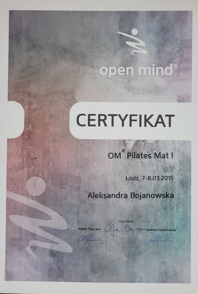 Aleksandra Bojanowska certyfikaty - OM Plates Mat I