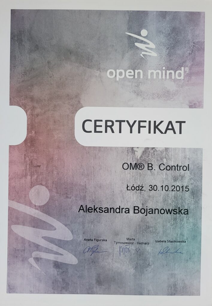 Aleksandra Bojanowska certyfikaty - OM B. Control