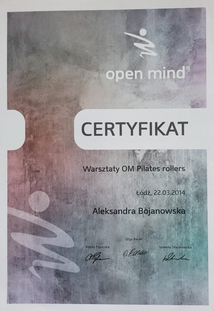 Aleksandra Bojanowska certyfikaty - OM Pilates rollers