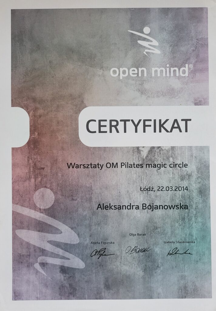 Aleksandra Bojanowska certyfikaty - OM Pilates magic circle