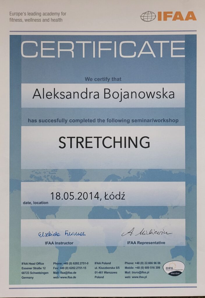 Aleksandra Bojanowska certyfikaty - stretching