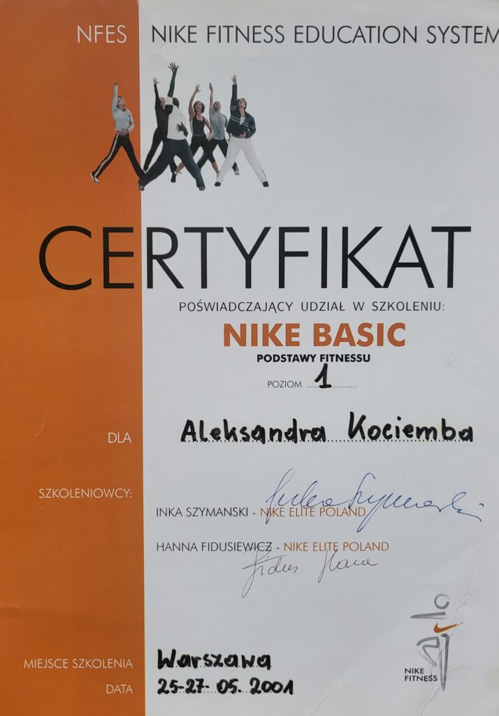 Aleksandra Bojanowska certyfikaty - Nike Basic