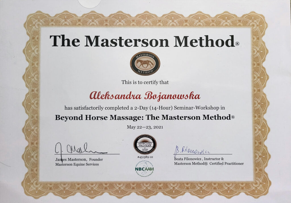Aleksandra Bojanowska certyfikaty - beyond horse massage