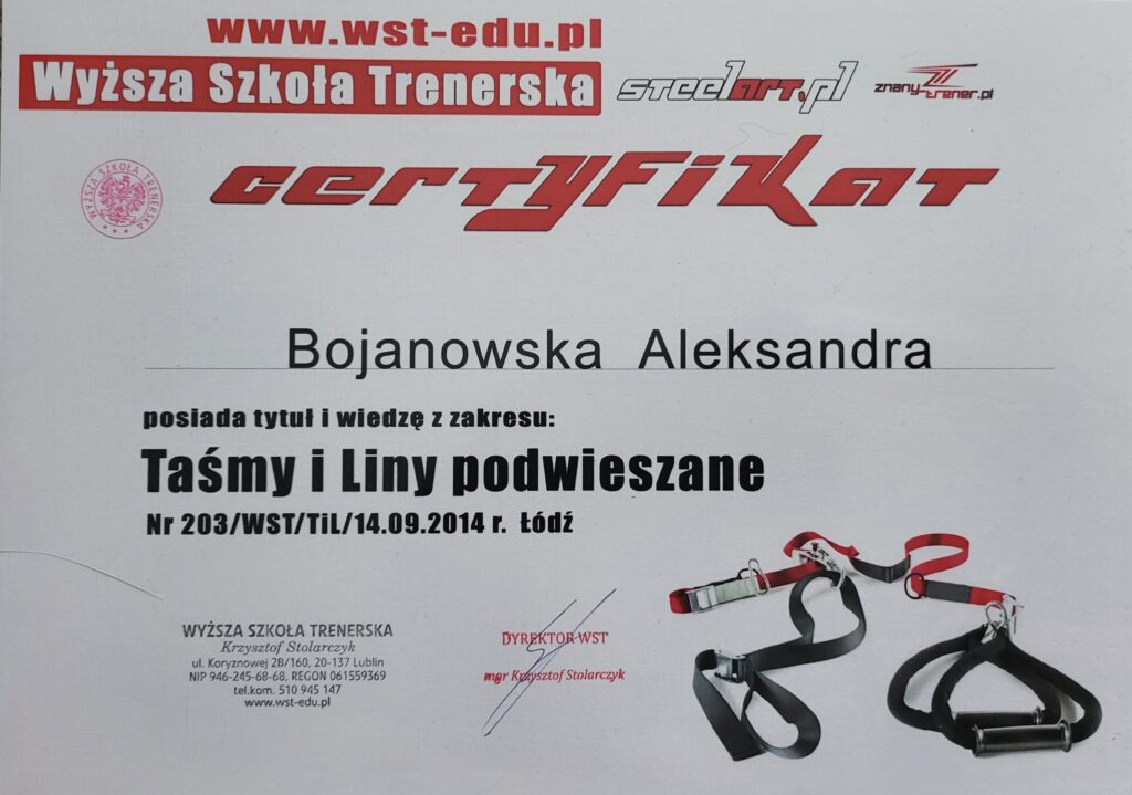 Aleksandra Bojanowska certyfikaty taśmy i liny podwieszane