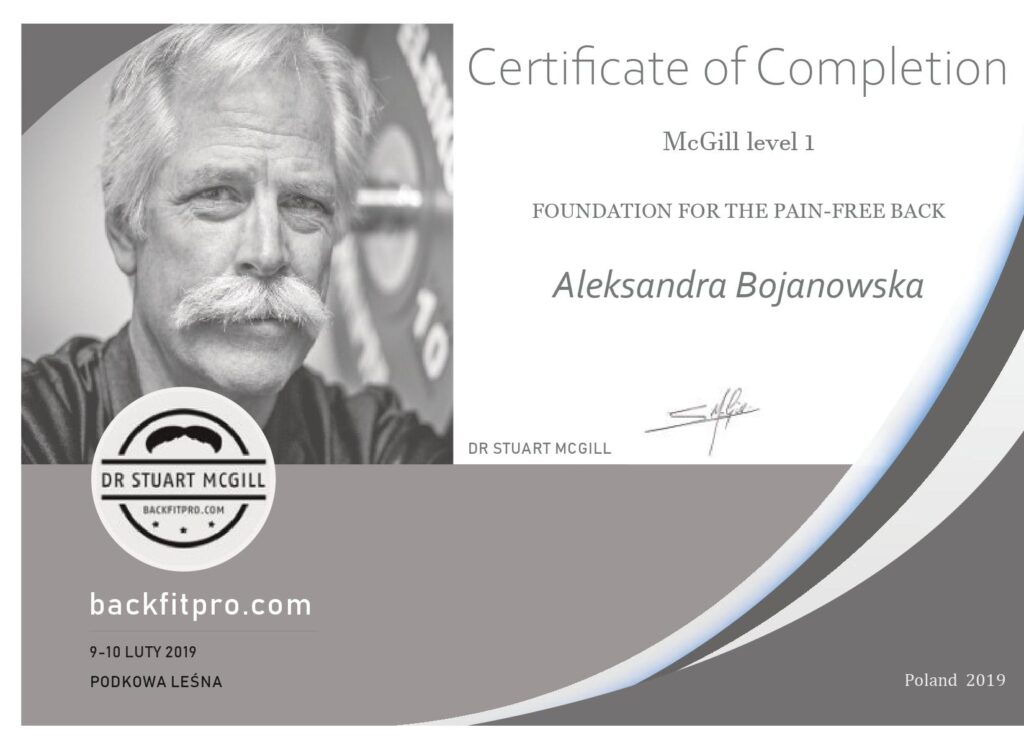 Aleksandra Bojanowska certyfikaty pain-free back
