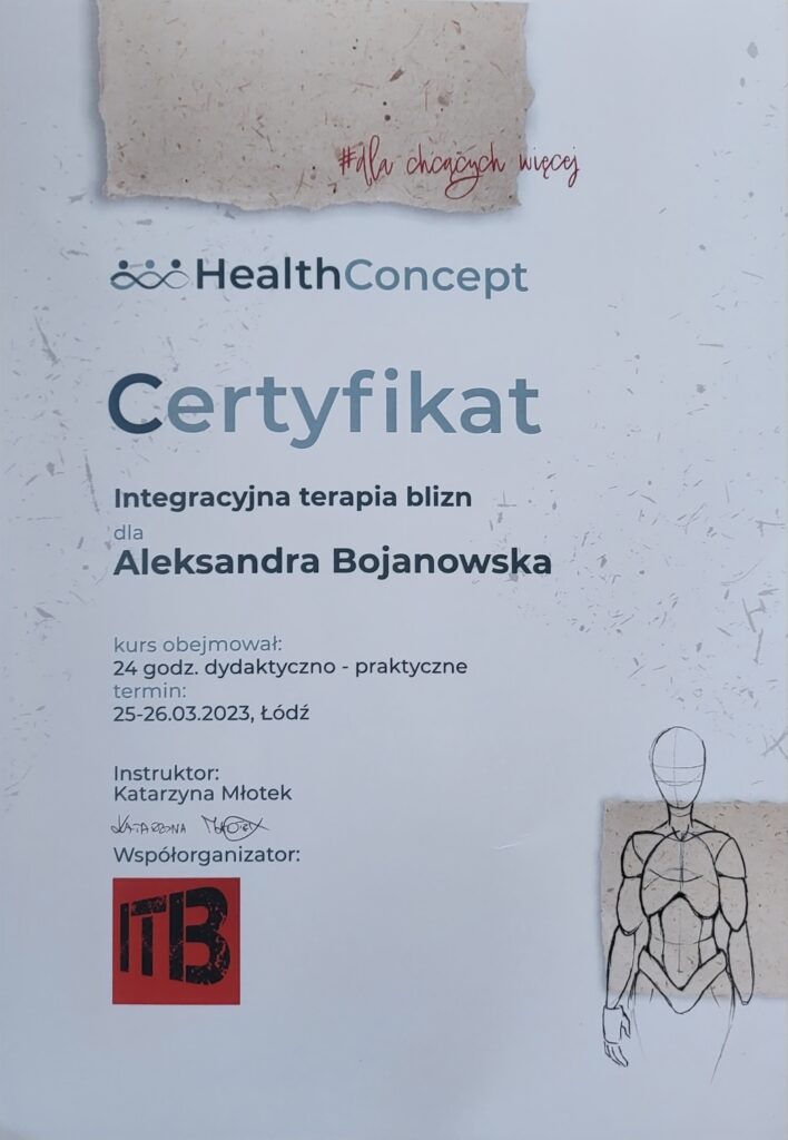 Aleksandra Bojanowska Certyfikat terapia blizny